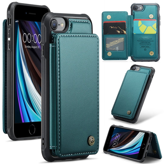 For iPhone SE 2022 / SE 2020 CaseMe C22 Card Slots Holder RFID Anti-theft Phone Case(Blue Green)