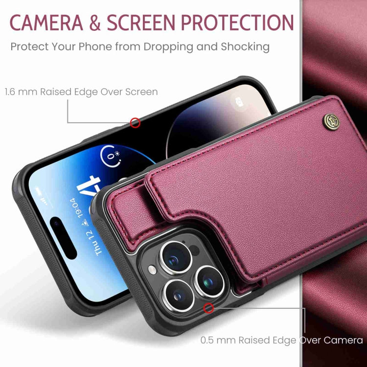 For iPhone 14 Pro Max CaseMe C22 Card Slots Holder RFID Anti-theft Phone Case(Wine Red) - iPhone 14 Pro Max Cases by CaseMe | Online Shopping UK | buy2fix