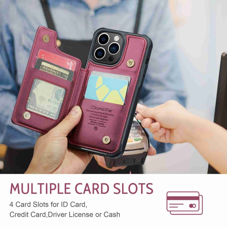 For iPhone 14 Pro Max CaseMe C22 Card Slots Holder RFID Anti-theft Phone Case(Wine Red) - iPhone 14 Pro Max Cases by CaseMe | Online Shopping UK | buy2fix