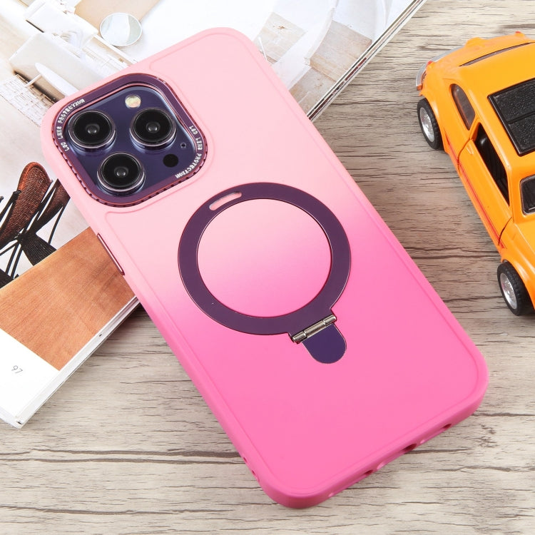 For iPhone 15 Pro Max Gradient MagSafe Holder Liquid TPU Hybrid PC Phone Case(Pink Red) by buy2fix