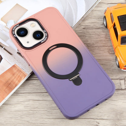 For iPhone 14 Gradient MagSafe Holder Liquid TPU Hybrid PC Phone Case(Pink Purple) by buy2fix