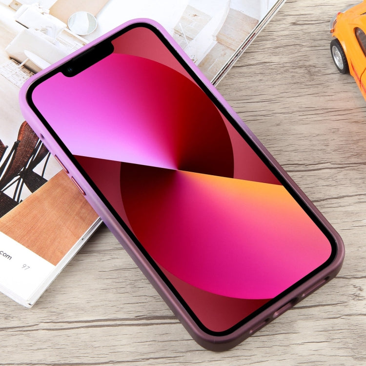 For iPhone 13 Gradient MagSafe Holder Liquid TPU Hybrid PC Phone Case(Purple Wine Red) by buy2fix