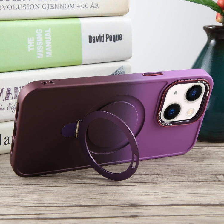 For iPhone 13 Gradient MagSafe Holder Liquid TPU Hybrid PC Phone Case(Purple Wine Red) by buy2fix
