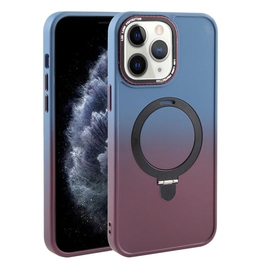 For iPhone 11 Pro Max Gradient MagSafe Holder Liquid TPU Hybrid PC Phone Case(Blue Wine Red) by buy2fix