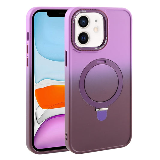 For iPhone 11 Gradient MagSafe Holder Liquid TPU Hybrid PC Phone Case(Purple Wine Red) by buy2fix