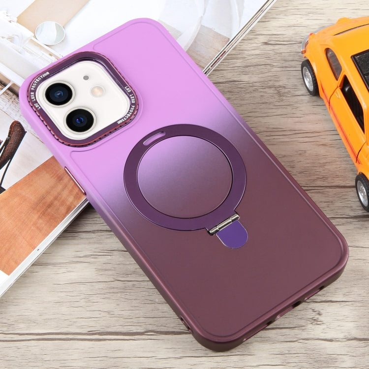 For iPhone 11 Gradient MagSafe Holder Liquid TPU Hybrid PC Phone Case(Purple Wine Red) by buy2fix