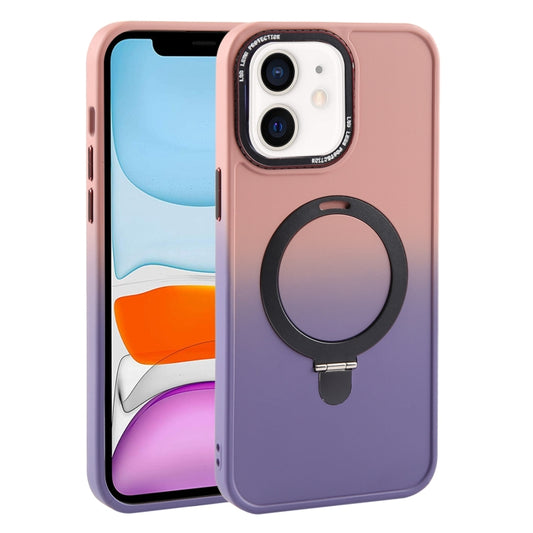 For iPhone 11 Gradient MagSafe Holder Liquid TPU Hybrid PC Phone Case(Pink Purple) by buy2fix