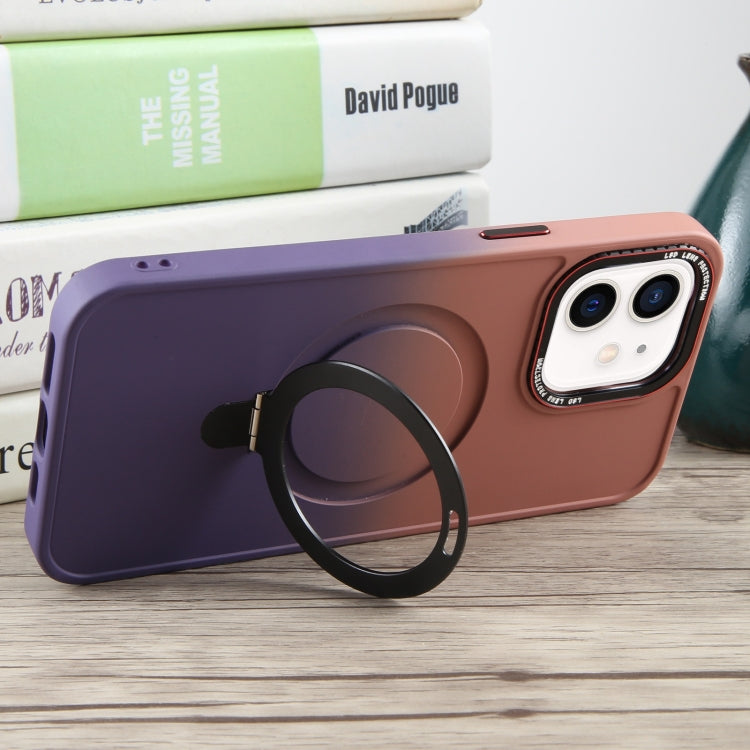 For iPhone 11 Gradient MagSafe Holder Liquid TPU Hybrid PC Phone Case(Pink Purple) by buy2fix