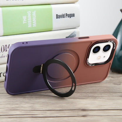 For iPhone 11 Gradient MagSafe Holder Liquid TPU Hybrid PC Phone Case(Pink Purple) by buy2fix