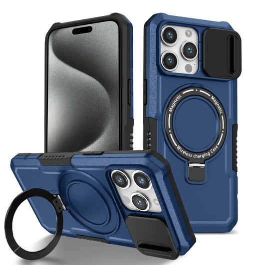 For iPhone 15 Pro Sliding Camshield MagSafe Holder TPU Hybrid PC Phone Case(Royal Blue) - iPhone 15 Pro Cases by buy2fix | Online Shopping UK | buy2fix