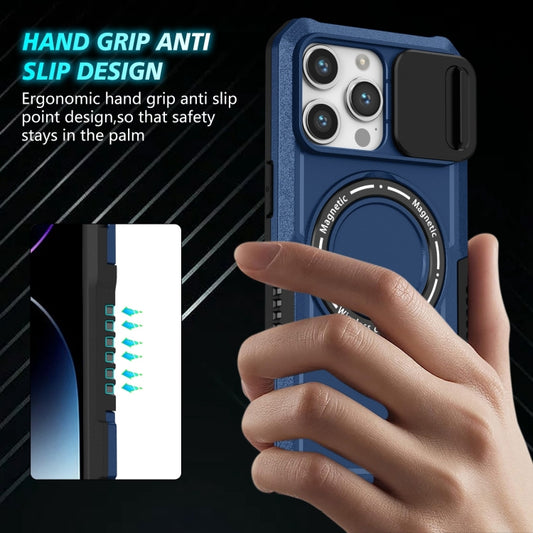 For iPhone 15 Pro Sliding Camshield MagSafe Holder TPU Hybrid PC Phone Case(Royal Blue) - iPhone 15 Pro Cases by buy2fix | Online Shopping UK | buy2fix