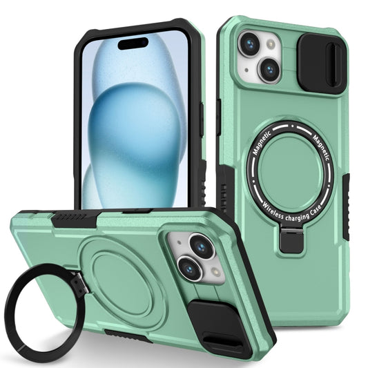 For iPhone 15 Plus Sliding Camshield MagSafe Holder TPU Hybrid PC Phone Case(Light Blue) - iPhone 15 Plus Cases by buy2fix | Online Shopping UK | buy2fix
