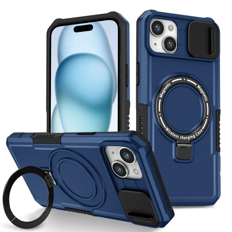 For iPhone 15 Sliding Camshield MagSafe Holder TPU Hybrid PC Phone Case(Royal Blue) - iPhone 15 Cases by buy2fix | Online Shopping UK | buy2fix