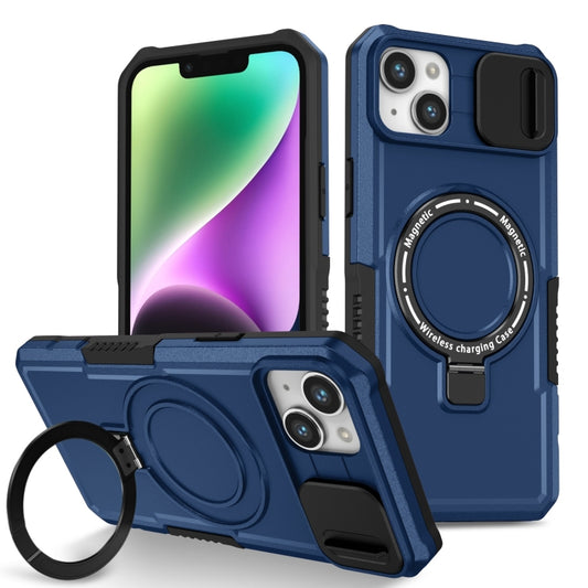 For iPhone 14 Plus Sliding Camshield MagSafe Holder TPU Hybrid PC Phone Case(Royal Blue) - iPhone 14 Plus Cases by buy2fix | Online Shopping UK | buy2fix