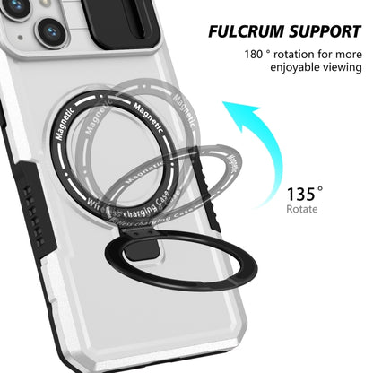 For iPhone 14 Sliding Camshield MagSafe Holder TPU Hybrid PC Phone Case(Black White) - iPhone 14 Cases by buy2fix | Online Shopping UK | buy2fix