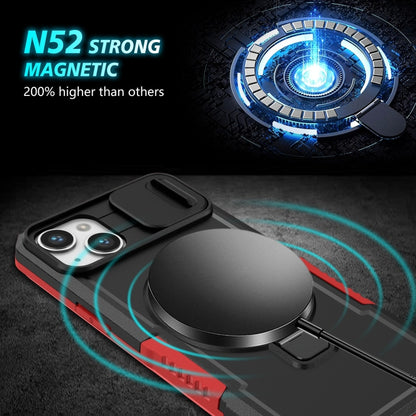 For iPhone 14 Sliding Camshield MagSafe Holder TPU Hybrid PC Phone Case(Black Red) by buy2fix