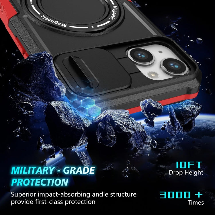 For iPhone 14 Sliding Camshield MagSafe Holder TPU Hybrid PC Phone Case(Black Red) by buy2fix