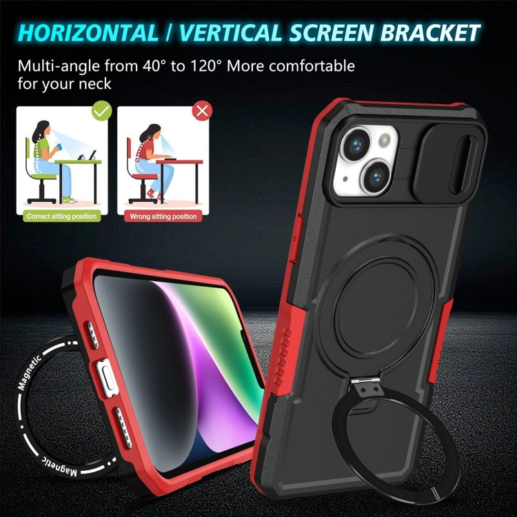For iPhone 14 Sliding Camshield MagSafe Holder TPU Hybrid PC Phone Case(Black Red) by buy2fix