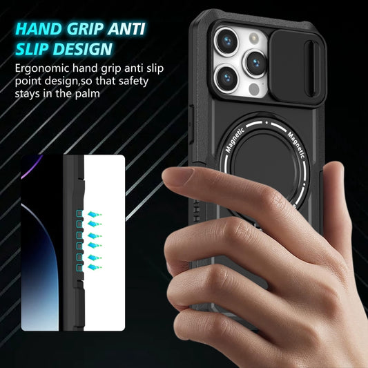 For iPhone 14 Pro Max Sliding Camshield MagSafe Holder TPU Hybrid PC Phone Case(Black) - iPhone 14 Pro Max Cases by buy2fix | Online Shopping UK | buy2fix