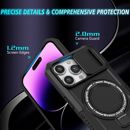 For iPhone 14 Pro Max Sliding Camshield MagSafe Holder TPU Hybrid PC Phone Case(Black) - iPhone 14 Pro Max Cases by buy2fix | Online Shopping UK | buy2fix