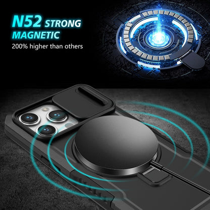 For iPhone 14 Pro Max Sliding Camshield MagSafe Holder TPU Hybrid PC Phone Case(Black) - iPhone 14 Pro Max Cases by buy2fix | Online Shopping UK | buy2fix