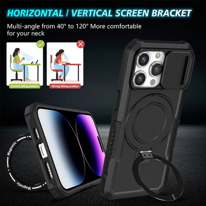 For iPhone 14 Pro Max Sliding Camshield MagSafe Holder TPU Hybrid PC Phone Case(Black) - iPhone 14 Pro Max Cases by buy2fix | Online Shopping UK | buy2fix