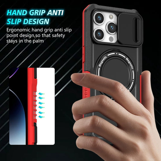 For iPhone 14 Pro Max Sliding Camshield MagSafe Holder TPU Hybrid PC Phone Case(Black Red) - iPhone 14 Pro Max Cases by buy2fix | Online Shopping UK | buy2fix