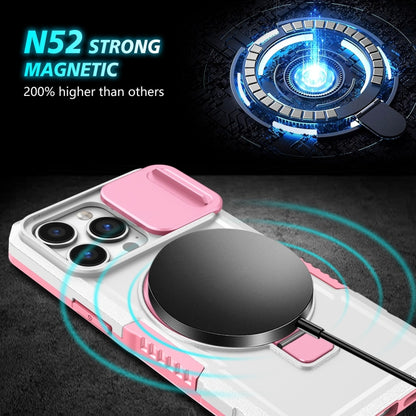 For iPhone 13 Pro Sliding Camshield MagSafe Holder TPU Hybrid PC Phone Case(Pink White) - iPhone 13 Pro Cases by buy2fix | Online Shopping UK | buy2fix