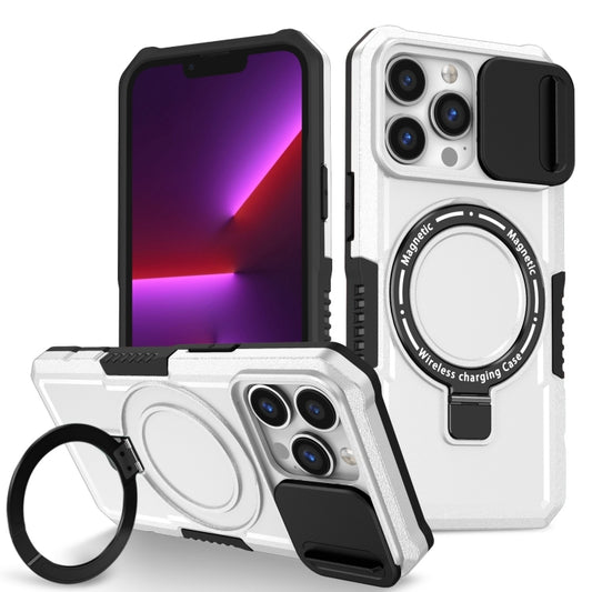 For iPhone 13 Pro Sliding Camshield MagSafe Holder TPU Hybrid PC Phone Case(Black White) - iPhone 13 Pro Cases by buy2fix | Online Shopping UK | buy2fix