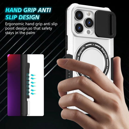 For iPhone 13 Pro Sliding Camshield MagSafe Holder TPU Hybrid PC Phone Case(Black White) - iPhone 13 Pro Cases by buy2fix | Online Shopping UK | buy2fix