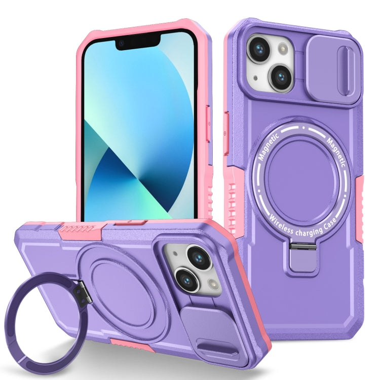 For iPhone 13 Sliding Camshield MagSafe Holder TPU Hybrid PC Phone Case(Pink Purple) by buy2fix