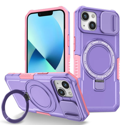 For iPhone 13 Sliding Camshield MagSafe Holder TPU Hybrid PC Phone Case(Pink Purple) by buy2fix
