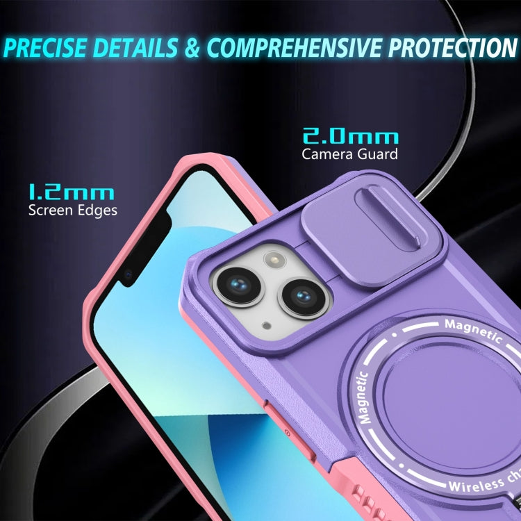 For iPhone 13 Sliding Camshield MagSafe Holder TPU Hybrid PC Phone Case(Pink Purple) by buy2fix