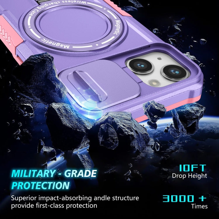 For iPhone 13 Sliding Camshield MagSafe Holder TPU Hybrid PC Phone Case(Pink Purple) by buy2fix