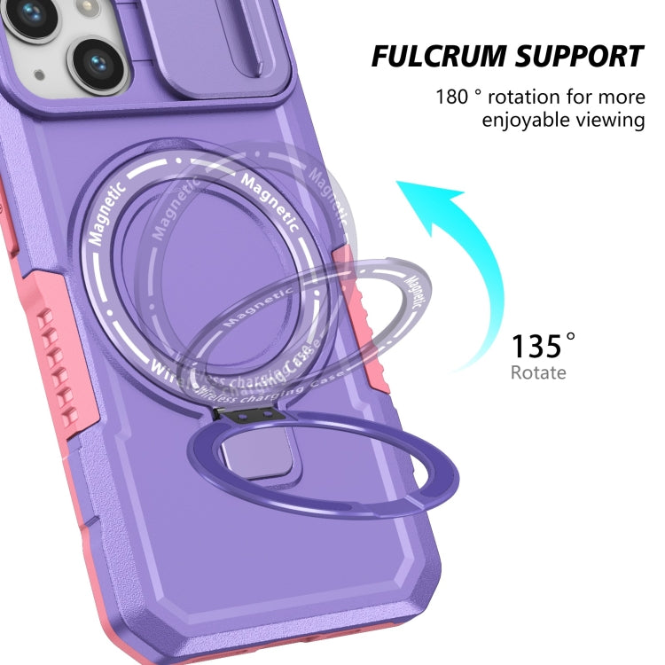For iPhone 13 Sliding Camshield MagSafe Holder TPU Hybrid PC Phone Case(Pink Purple) by buy2fix