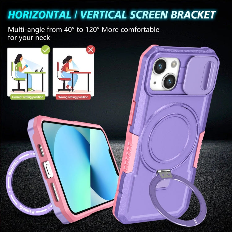 For iPhone 13 Sliding Camshield MagSafe Holder TPU Hybrid PC Phone Case(Pink Purple) by buy2fix