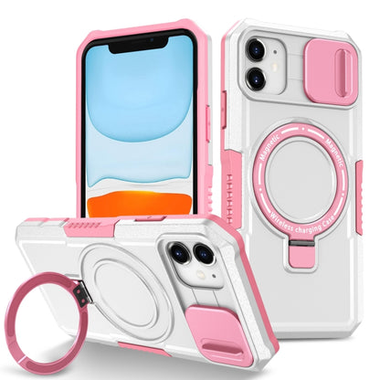 For iPhone 12 Sliding Camshield MagSafe Holder TPU Hybrid PC Phone Case(Pink White) by buy2fix