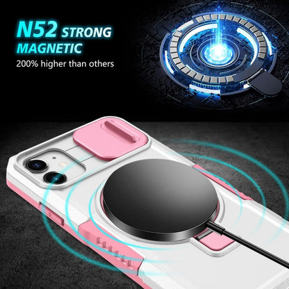 For iPhone 12 Sliding Camshield MagSafe Holder TPU Hybrid PC Phone Case(Pink White) by buy2fix