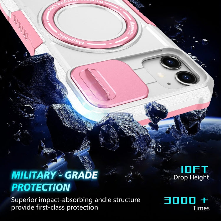 For iPhone 12 Sliding Camshield MagSafe Holder TPU Hybrid PC Phone Case(Pink White) by buy2fix