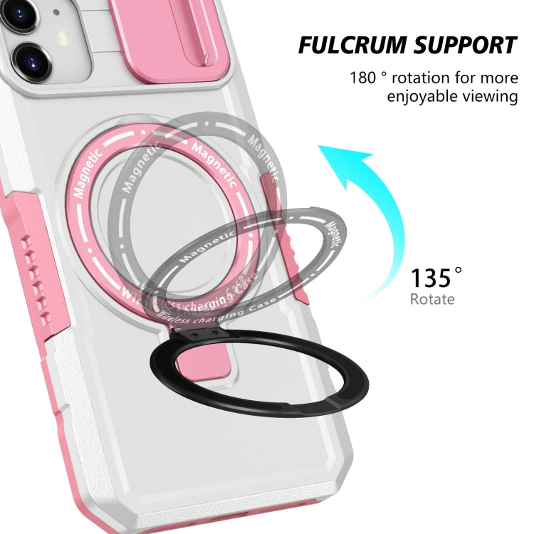 For iPhone 12 Sliding Camshield MagSafe Holder TPU Hybrid PC Phone Case(Pink White) by buy2fix
