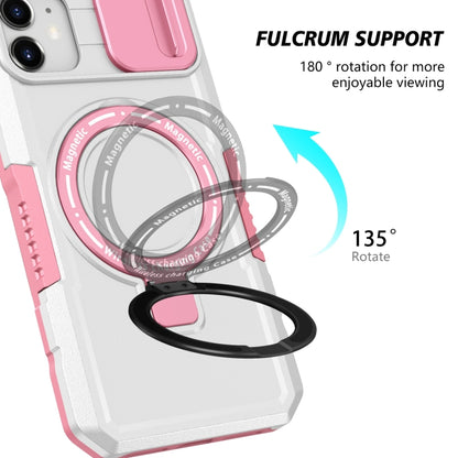 For iPhone 12 Sliding Camshield MagSafe Holder TPU Hybrid PC Phone Case(Pink White) by buy2fix