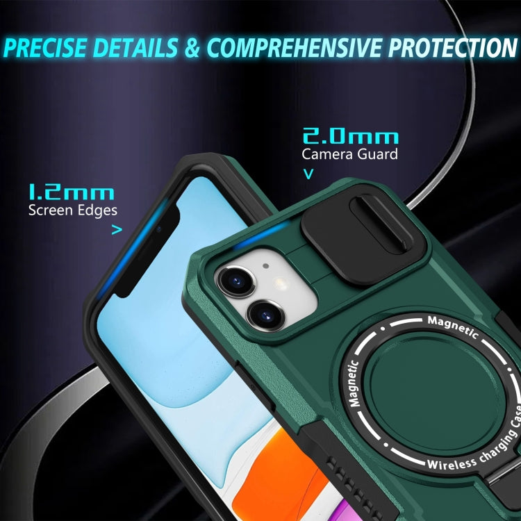 For iPhone 12 Sliding Camshield MagSafe Holder TPU Hybrid PC Phone Case(Deep Green) by buy2fix