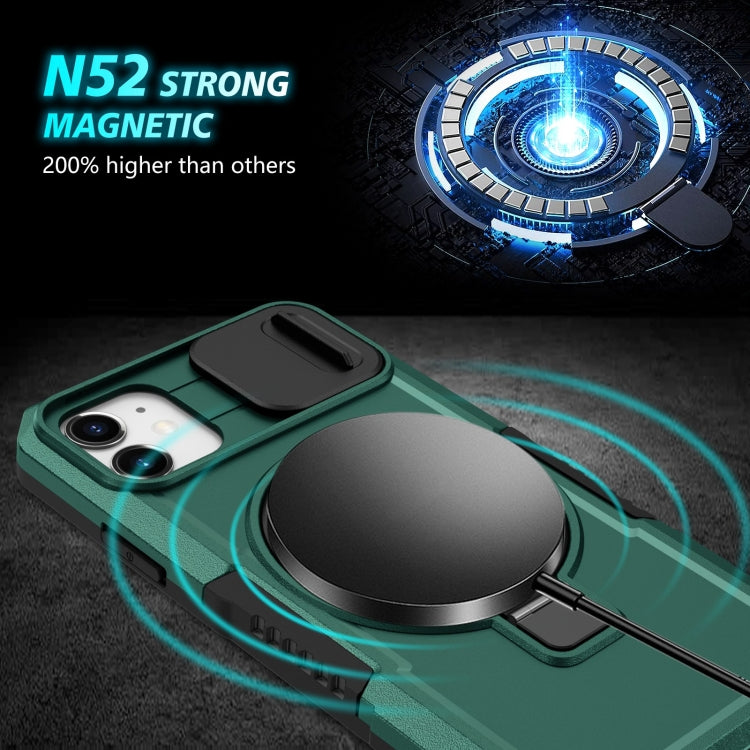 For iPhone 12 Sliding Camshield MagSafe Holder TPU Hybrid PC Phone Case(Deep Green) by buy2fix