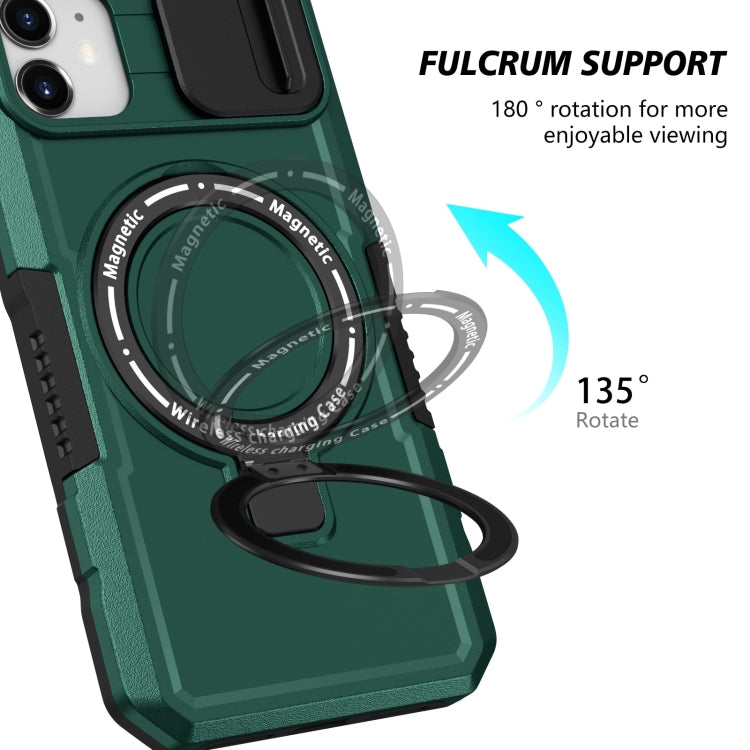 For iPhone 12 Sliding Camshield MagSafe Holder TPU Hybrid PC Phone Case(Deep Green) by buy2fix