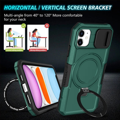 For iPhone 12 Sliding Camshield MagSafe Holder TPU Hybrid PC Phone Case(Deep Green) by buy2fix
