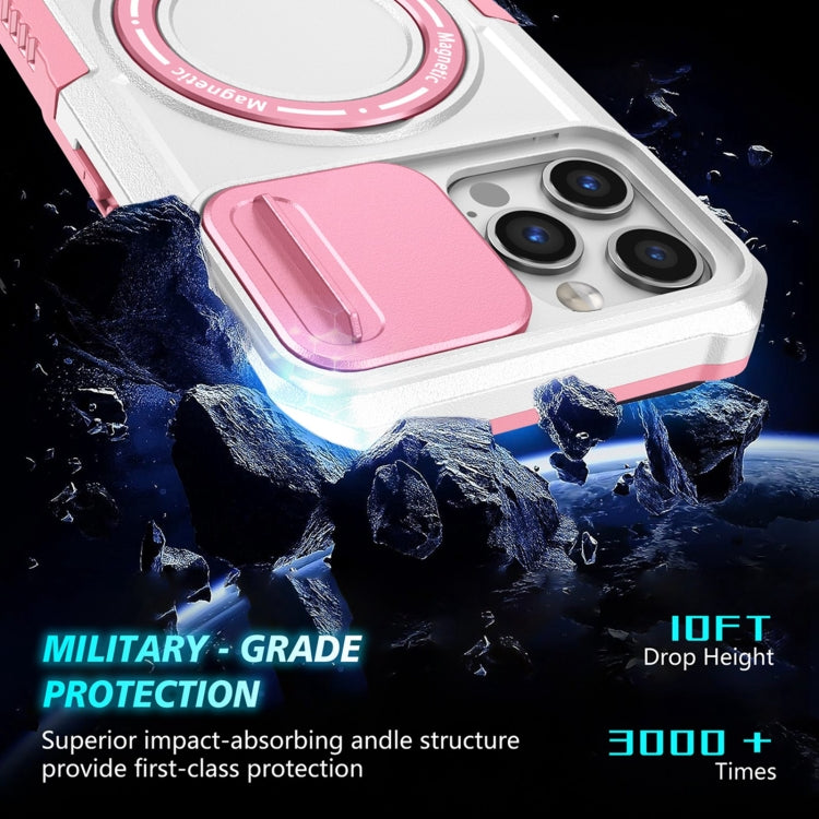 For iPhone 12 Pro Max Sliding Camshield MagSafe Holder TPU Hybrid PC Phone Case(Pink White) by buy2fix