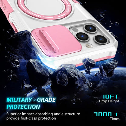 For iPhone 12 Pro Max Sliding Camshield MagSafe Holder TPU Hybrid PC Phone Case(Pink White) by buy2fix