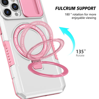 For iPhone 12 Pro Max Sliding Camshield MagSafe Holder TPU Hybrid PC Phone Case(Pink White) by buy2fix