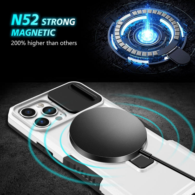 For iPhone 12 Pro Max Sliding Camshield MagSafe Holder TPU Hybrid PC Phone Case(Black White) by buy2fix
