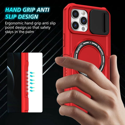 For iPhone 12 Pro Max Sliding Camshield MagSafe Holder TPU Hybrid PC Phone Case(Red) by buy2fix